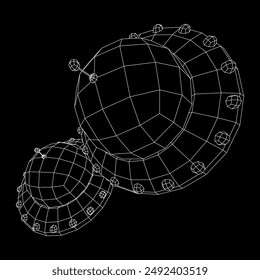 UFO vehicle unidentified flying saucer alien ship. Wireframe low poly mesh vector illustration