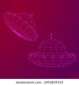 UFO vehicle unidentified flying saucer alien ship. Wireframe low poly mesh vector illustration