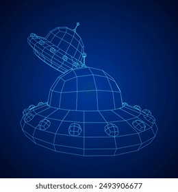 UFO vehicle unidentified flying saucer alien ship. Wireframe low poly mesh vector illustration