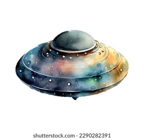 UFO Watercolor Holiday Vector illustration Galaxy Space Humanoid