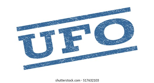 UFO watermark stamp. Text tag between parallel lines with grunge design style. Rubber seal stamp with scratched texture. Vector cobalt blue color ink imprint on a white background.