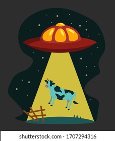 
a UFO will steal a cow with a beam