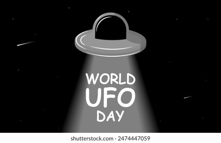 Ufo world day flying saucer, vector art illustration.