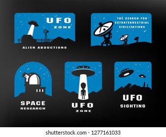 Ufology and space searches. Emblem, logo. Vector.