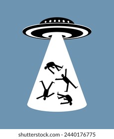 UFOs abduct people. Strangers steal man. Body snatchers Conspiracy theory. Space invaders take people for experiments.