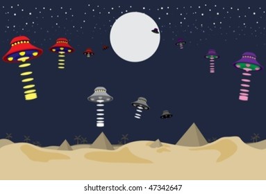 UFOs flying above the desert