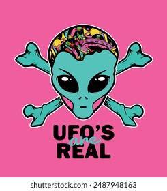 Ufo's are real, alien skull vector