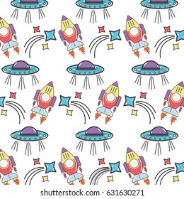 UFOs, rocket and shooting stars background