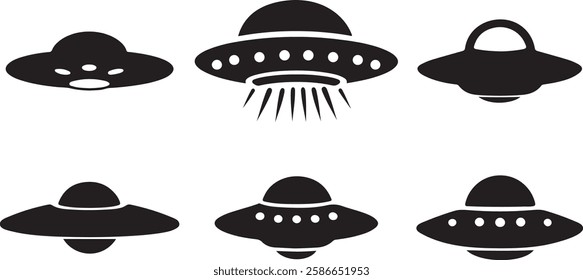 UFOs Simple Black Silhouettes on a White Background 