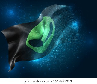 UFO,vector 3d flag virtual triangular polygons on a blue background
