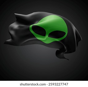 UFO,vector 3d flag with waves on a black background