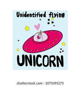 UFU. Unidentified flying unicorn. Vector cartoon sketch illustration background. Vector Illustration.