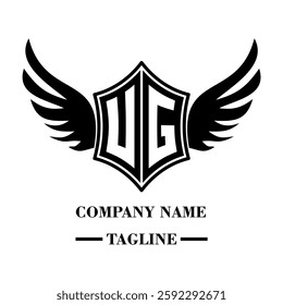 UG bold shield logo with wings, customizable with letters A to Z. Perfect for brands seeking a powerful symbol of strength, freedom, and ambition