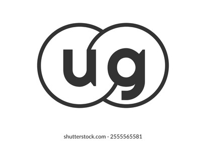 UG business company emblem with outline rounds and letters u g. Logo template of two merged circles for brand identity, logotype. Vector Infinity symbol  and technology sign.