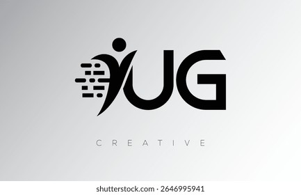 UG Creative Digital Monogram Logo – Futuristic Letter mark Design Featuring Human Shape, Pixel Motion and Minimal Tech Style for Innovative Branding Identity
