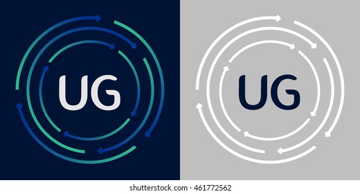 UG design template elements in abstract background logo, design identity in circle, letters business logo icon, blue/green alphabet letters, simplicity graphics