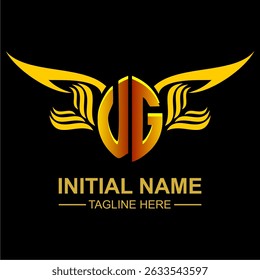 UG Golden Wing Emblem Logo with elegant gold wings, sleek and modern design. Ideal for branding, creative projects, luxury businesses, or artistic ventures.