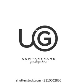 UG Anfangsbuchstabe Logo in kreisförmiger Form innerhalb einer rundförmigen, schwarzen und goldenen Monografie