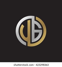 UG initial letters looping linked circle elegant logo golden silver black background