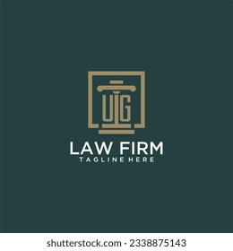 Logo inicial de monograma UG para la firma de abogados con diseño de hitos en cuadrado creativo
