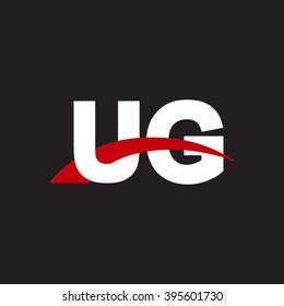UG initial overlapping swoosh letter logo white red black background