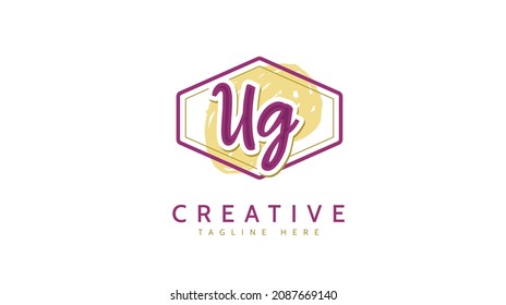 Ug Iniciales, vector de logotipo de escritura a mano