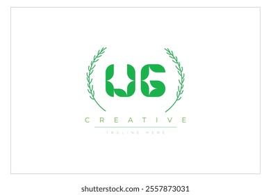 UG letters eco logo with leaf. Fresh nature and healthy leaf logo design.