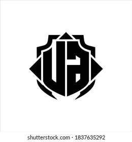 UG Logo monogram with shield line and 3 arrows shape design template on white background