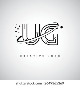 Logotipo de Monograma de Órbita UG - Marca de Letra Mínima Futurista com Linha de Arte Circular, Pontos Inspirados na Tecnologia e Conceito de Movimento Espacial para Identidade de Marca Moderna
