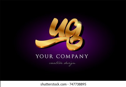ug  u g alphabet combination letter logo in gold golden 3d metal beautiful typography suitable for banner brochure design