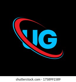 UG U G letter logo design. Initial letter UG linked circle uppercase monogram logo red and blue. UG logo, U G design. ug, u g