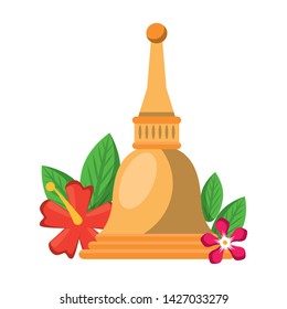 Ugadi bell offering with flowers symbols vector illustration graphic design