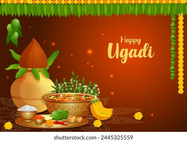  Ugadi festival background New Year's Day of the Hindu calendar  celebrated in the states of Andhra Pradesh, Telangana, Karnataka and Goa in India
