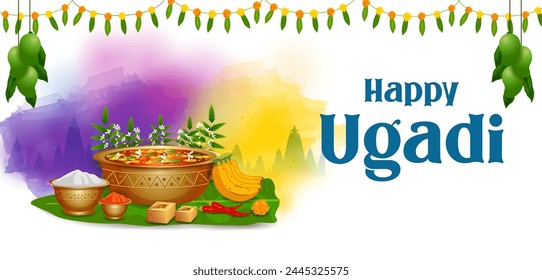  Ugadi festival background New Year's Day of the Hindu calendar  celebrated in the states of Andhra Pradesh, Telangana, Karnataka and Goa in India