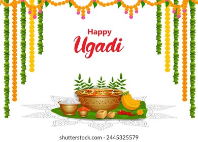  Ugadi festival background New Year's Day of the Hindu calendar  celebrated in the states of Andhra Pradesh, Telangana, Karnataka and Goa in India