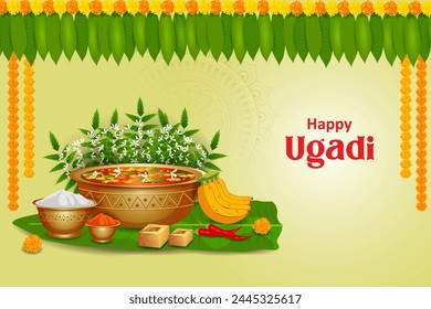  Ugadi festival background New Year's Day of the Hindu calendar  celebrated in the states of Andhra Pradesh, Telangana, Karnataka and Goa in India