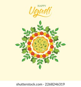 ugadi festival flower and mango card design vector
