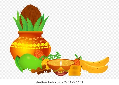 Ugadi festival food with kalash on transparent background