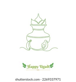 ugadi festival kalash line drawing vector