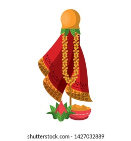 Ugadi festival offering flowers pot cartoons vector illustration graphic design