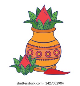 Ugadi festival offering flowers pot with chilli cartoons vector illustration graphic design