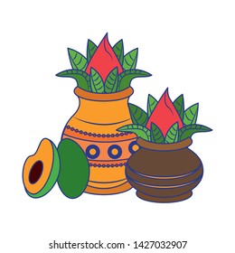 Ugadi festival offering flowers pot with avocado cartoons vector illustration graphic design