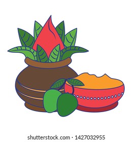 Ugadi festival offering flowers pot with mangos cartoons vector illustration graphic design