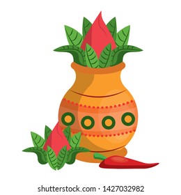 Ugadi festival offering flowers pot with chilli cartoons vector illustration graphic design