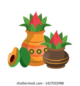 Ugadi festival offering flowers pot with avocado cartoons vector illustration graphic design