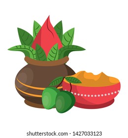 Ugadi festival offering flowers pot with mangos cartoons vector illustration graphic design