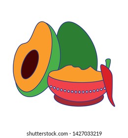 Ugadi festival offering flowers pot with avocado and chilli cartoons vector illustration graphic design