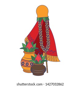 Ugadi festival offering flowers pots cartoons vector illustration graphic design