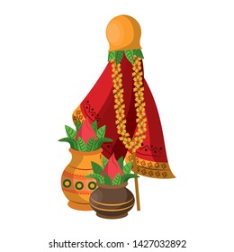 Ugadi festival offering flowers pots cartoons vector illustration graphic design