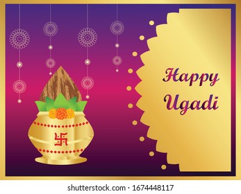 Ugadi Festival Vector Illustration Golden with Colorful Background Eps 10  
